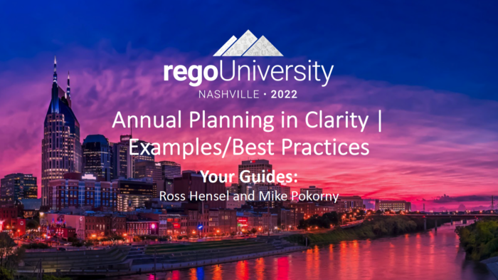 Annual Planning in Clarity | Examples/Best Practices - RegoU 2022