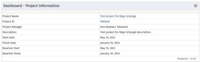 Dashboard: Project Information - Oracle