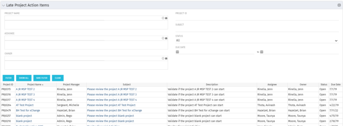 Late Project Action Items - Postgres