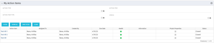 My Action Items - Postgres