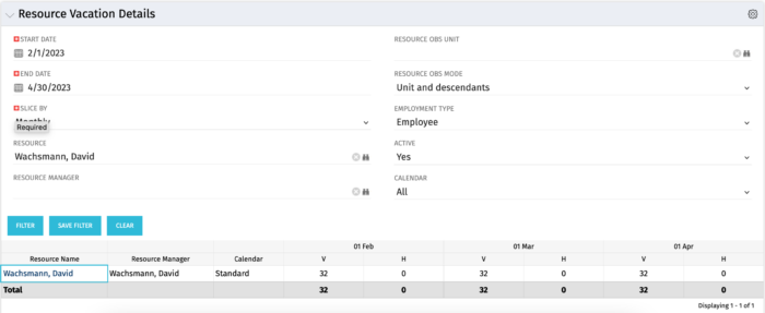 Resource Vacation Details - SQL