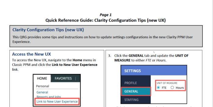 Clarity Configuration Tips – Modern UX - QRG