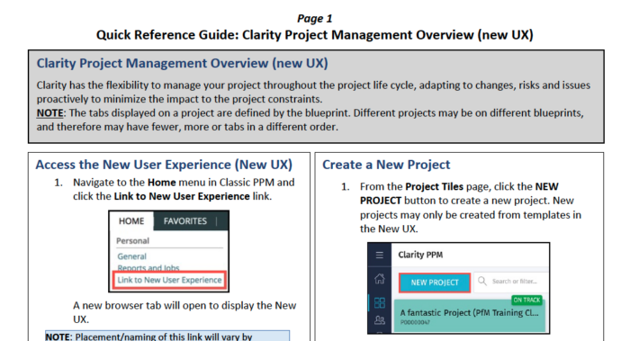 Clarity Project Management – Modern UX - QRG