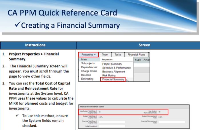 Creating a Financial Summary QRG