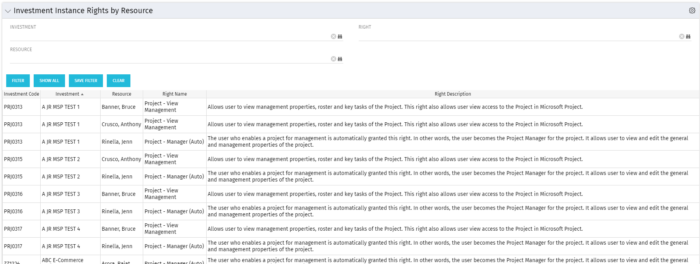 Investment Rights by Investment Resource - Postgres