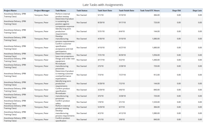 Late Tasks with Assignments (JS Report)