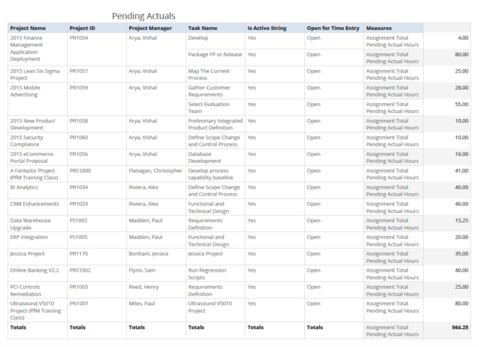 Pending Actuals (JS Report)