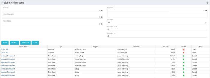 Global Action Items - Postgres