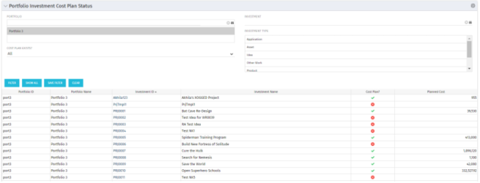 Portfolio Investment Cost Plan Status - SQL