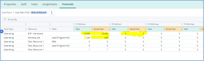 Populate Prior Periods Forecast From Actuals in Cost Plans - Postgres